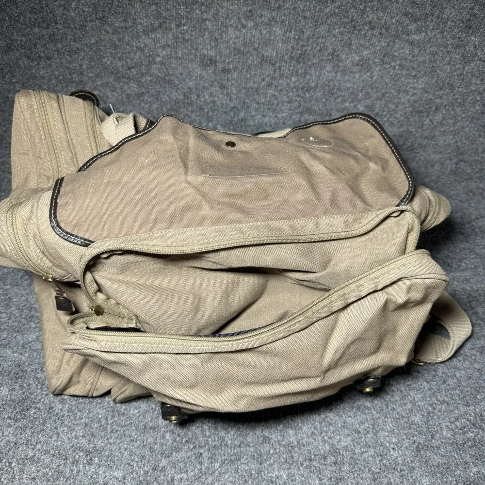 VTG Eddie Bauer Duffle Bag Canvas Leather Trim Ford Travel Utility Weekender